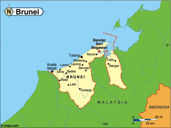 Где бруней на карте. Бруней политическая карта.